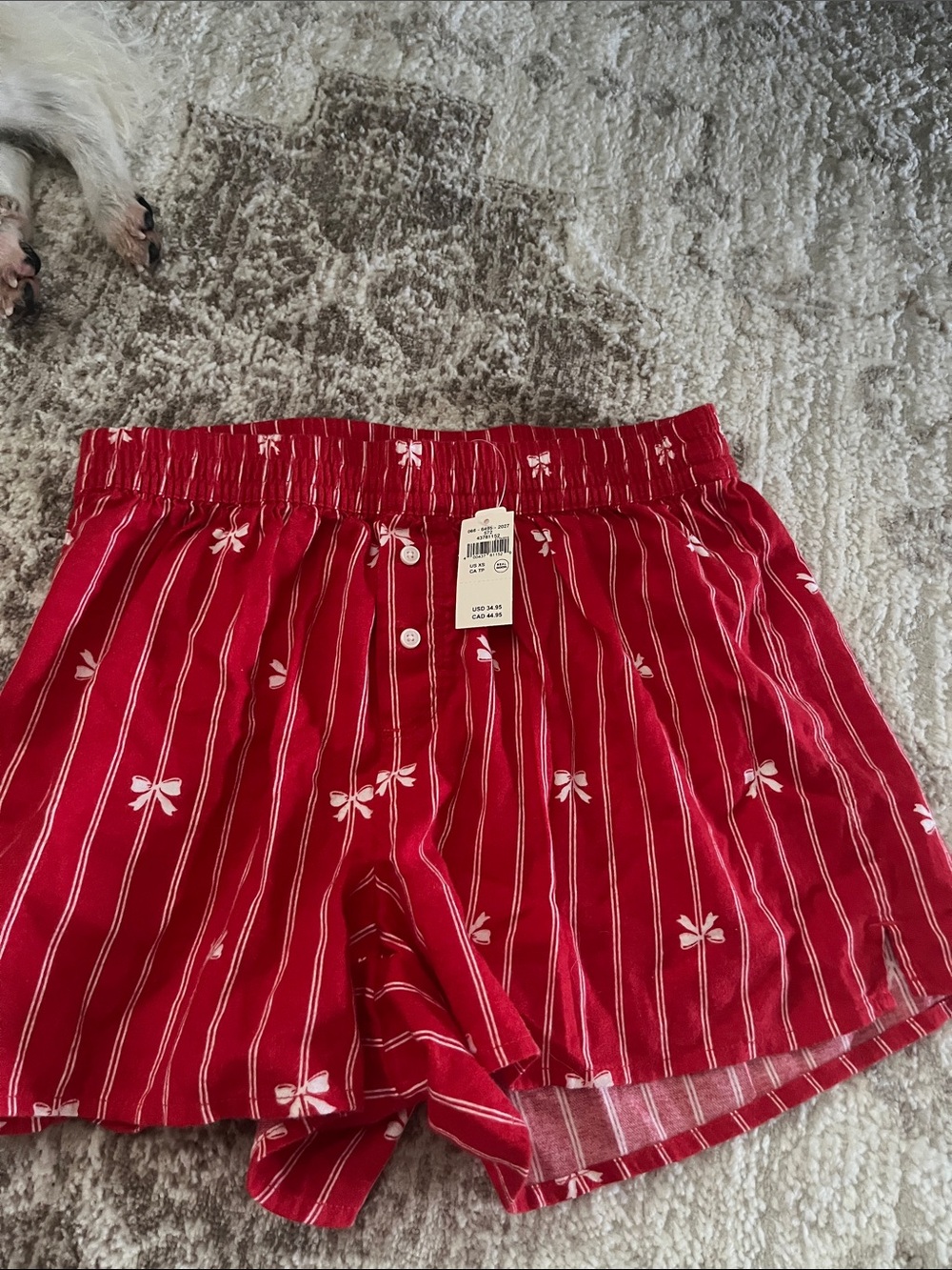 aerie Red Bow-Print Button-Front Sleep Shorts